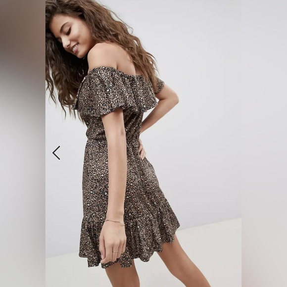 ASOS Dresses & Skirts - ASOS Brown Leopard Print Off-Shoulder Mini Dress size 4